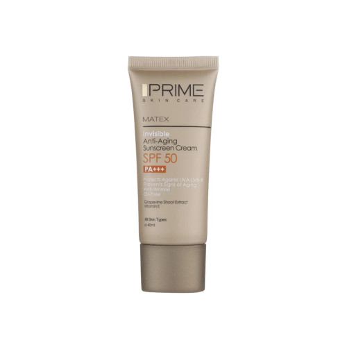 کرم ضدآفتاب بیرنگ پرایم، ضد چروک و فاقد چربی، با SPF50، مدل Matex Colorless، حاوی محافظ UVA ،UVB و PA+++، مناسب انواع پوست، حجم 40 میلیلیتر