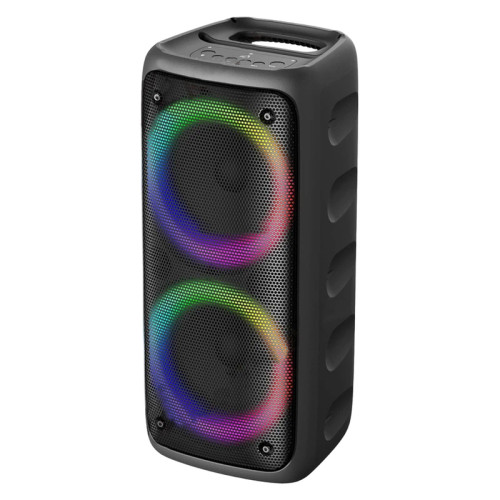 اسپیکر بلوتوثی قابل حمل کی تی اس مدل 1299، منبع انرژی برق و باتری، همراه با کابل شارژ، کابل AUX، آداپتور شارژ، درگاه ارتباطی شامل AUX، شیار کارت حافظه و USB، دارای رقص نور RGB، قابلیت اتصال میکروفون