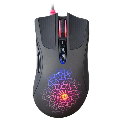 ماوس گیمینگ باسیم بلادی مدل A_90 با حسگر اپتیکال، دارای 8 کلید، دارای میکروسوئیچهای مادون قرمز، رابط USB، دقت 4000 DPI