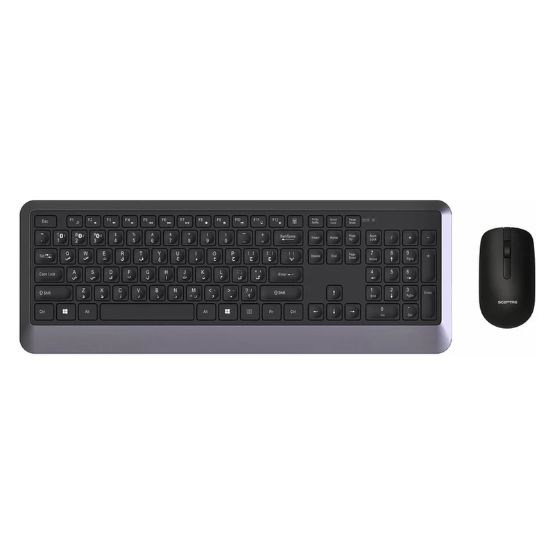 کیبورد و ماوس بی سیم اسکپتر مدل titan با سوییچ ممبران، Full Size، حروف حک شده فارسی، پایه‌های قابل تنظیم، اتصال Plug & Play