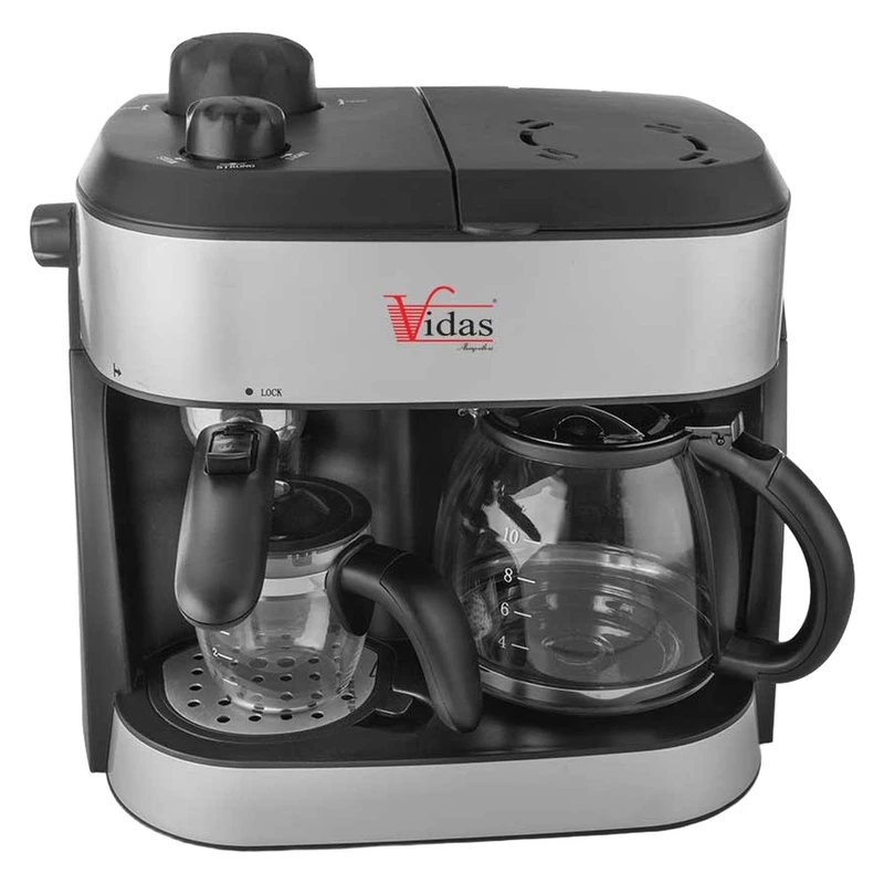 دستگاه اسپرسوساز ویداس (VIDAS) مدل VIR-2352، حجم 1200 میلی‌لیتر، مناسب پودر قهوه، دارای 1 نازل قهوه و سینی چکه‌گیر