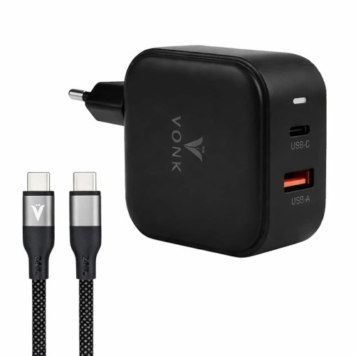 شارژر دیواری 45 وات دو پورت وونک مدل PD‑45W به همراه کابل دو متری USB C