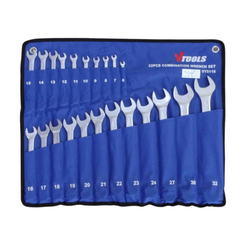 آچار یکسر تخت و یکسر رینگی وی تولز مدل VT5118 سایز 6 تا 32 میلیمتر مجموعه 21 عددی