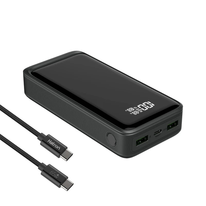 پاوربانک هترون مدل HPB2055G-100W ظرفیت 20000 میلی آمپر ساعت به همراه کابل تبدیل USB به USB-C