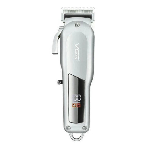 ماشین اصلاح موی سر و صورت وی جی آر مدل V-278 با تیغه استیل پیشرفته، 6 شانه قابل تنظیم، نمایشگر LED، باتری قابل شارژ با 180 دقیقه زمان استفاده و طراحی متال حرفهای