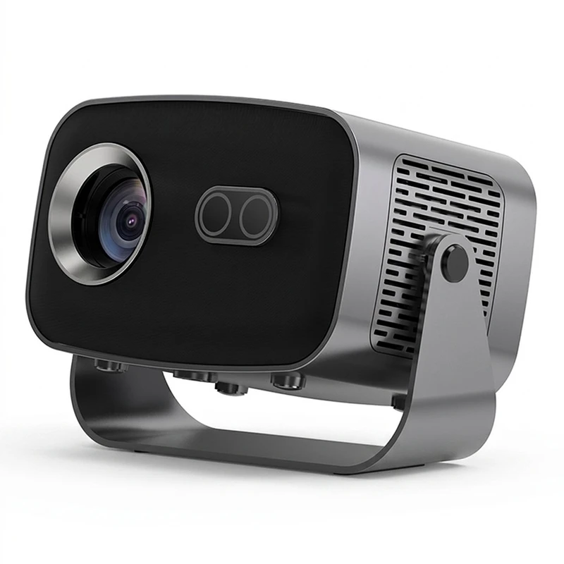 ویدئو پروژکتور مدل P1800 با کیفیت تصویر Full HD، اتصال بی‌سیم به گوشی‌های اندروید و آیفون، وایفای نسل 6، 300 ANSI lumens و قابلیت چرخش 360 درجه، مناسب برای استفاده اداری و خانگی