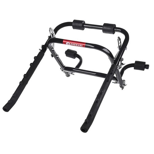 باربند حمل دوچرخه مدل RC100 مناسب نصب روی انواع خودرو، ظرفیت حمل حداکثر 3 دوچرخه، دارای پایه پلاستیکی محافظ رنگ خودرو و قلاب فلزی مستحکم، جنس آهن و ابعاد 25x60x35 سانتیمتر