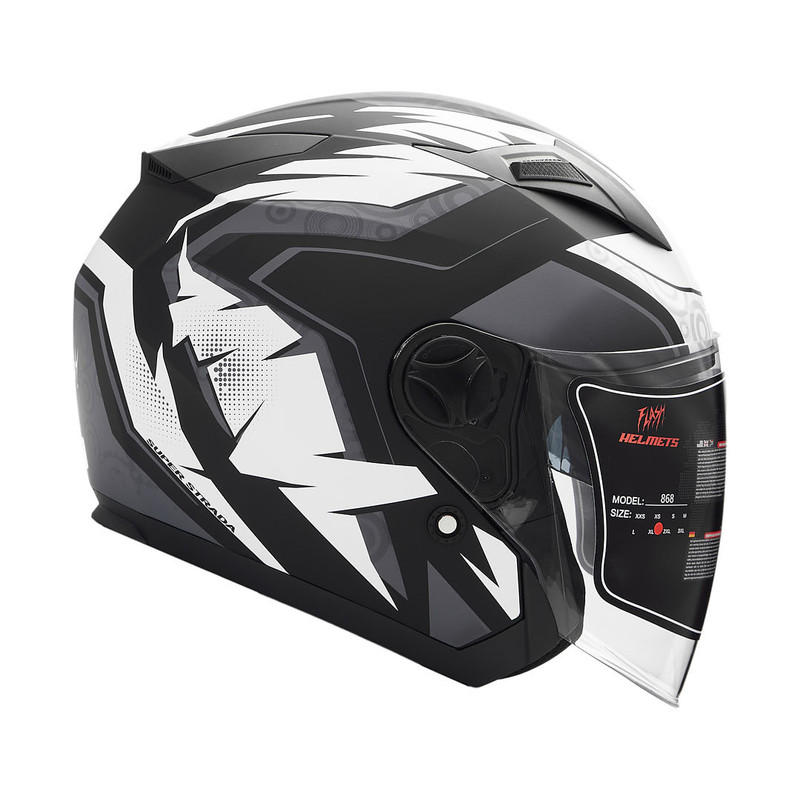 کلاه کاسکت بدون فک فلش مدل 868 matt black-white